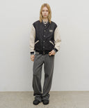CLASSIC LOGO EMBROIDERY DENIM VARSITY JACKET IN NAVY image 5