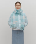 FUZZY CHECK KNIT MUFFLER IN TEAL image 5