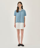 W SAILOR COLLAR SHORT SLEEVE CHAMBRAY SHIRT IN LIGHT BLUE image 5