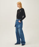 W LAYERED SKIRT DENIM PANTS IN BLUE image 7