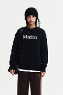 MATIN MIXED YARN KNIT PULLOVER IN DARK NAVY image 1