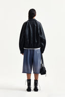 SMALL LOGO FAUX LEATHER ZIP UP JUMPER IN BLACK image 20