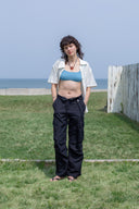 STRING NYLON CARGO PANTS IN BLACK image 7