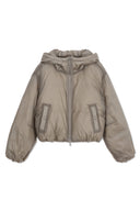 BACK LOGO HOODY SHORT DOWN JUMPER IN CHARCOAL GREY image 12