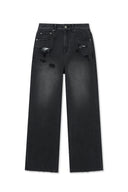 BACK POCKET PATCH DESTROYED DENIM PANTS IN BLACK image 10