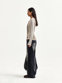 COLOR BLOCK SLIM KNIT CARDIGAN IN BEIGE