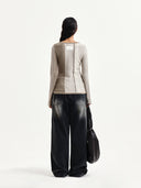 COLOR BLOCK SLIM KNIT CARDIGAN IN BEIGE