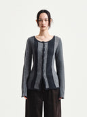 COLOR BLOCK SLIM KNIT CARDIGAN IN CHARCOAL GREY