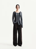 COLOR BLOCK SLIM KNIT CARDIGAN IN CHARCOAL GREY