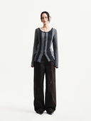 COLOR BLOCK SLIM KNIT CARDIGAN IN CHARCOAL GREY