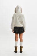 VINTAGE GRAFFITI FUR-TRIM HOODY ZIP UP IN LIGHT BEIGE