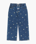 KIDS STRAIGHT FIT PRINT DENIM PANTS IN DARK BLUE
