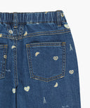 KIDS STRAIGHT FIT PRINT DENIM PANTS IN DARK BLUE