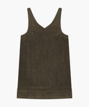 W FAUX LEATHER SLEEVELESS MINI DRESS IN BROWN