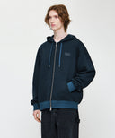 SMALL CLASSIC LOGO STRIPE OVERSIZED HOODIE ZIPUP IN DARK BLUE