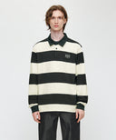 SMALL CLASSIC LOGO RUGBY COLLAR LONG SLEEVE TEE IN CHARCOAL GREY