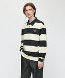 SMALL CLASSIC LOGO RUGBY COLLAR LONG SLEEVE TEE IN CHARCOAL GREY