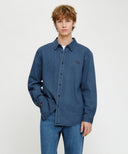 MICRO CLASSIC LOGO OVERSIZED DENIM SHIRT IN BLUE