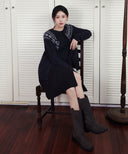 W SUEDE WRAP SKIRT IN BLACK