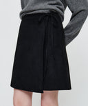 W SUEDE WRAP SKIRT IN BLACK