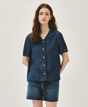 W SAILOR COLLAR SHORT SLEEVE CHAMBRAY SHIRT IN DARK BLUE image 12