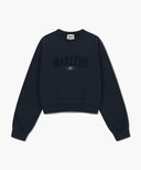W RAW EDGE APPLIQUE LOGO CROP SWEATSHIRT IN NAVY image 6