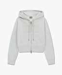 W LACE APPLIQUE CROP HOODIE ZIPUP IN LIGHT HEATHER GREY image 6