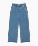 W LOW-WAIST TUCK WIDE DENIM PANTS IN BLUE image 6