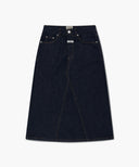 W A-LINE DENIM MIDI SKIRT IN DARK BLUE image 8