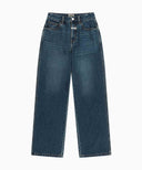 W HIGH STRAIGHT DENIM PANTS IN DARK BLUE image 6