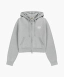 W SMALL CLASSIC LOGO CROP KNIT HOODIE ZIPUP IN HEATHER GREY image 6