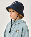 KIDS BEAR EMBROIDERY ROUND BUCKET HAT IN NAVY image 6