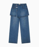 W LAYERED SKIRT DENIM PANTS IN BLUE image 9