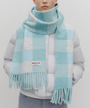 FUZZY CHECK KNIT MUFFLER IN TEAL image 7