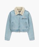 W CROP SHEARLING DENIM JACKET IN LIGHT BLUE image 7