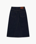 W A-LINE DENIM MIDI SKIRT IN DARK BLUE image 9