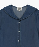 W SAILOR COLLAR SHORT SLEEVE CHAMBRAY SHIRT IN DARK BLUE image 8
