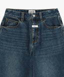 W HIGH STRAIGHT DENIM PANTS IN DARK BLUE image 8