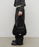 CLASSIC LOGO ROUND SUEDE SHOULDER BAG IN BLACK image 9