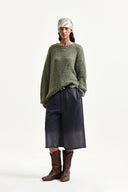 ASYMMETRIC DAMAGED KNIT PULLOVER IN KHAKI image 19