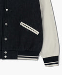 CLASSIC LOGO EMBROIDERY DENIM VARSITY JACKET IN NAVY image 11