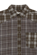 MIXED CHECK OVER FIT SHIRT IN BROWN image 15