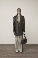 FAUX LEATHER HALF DOUBLE JACKET IN DARK BROWN image 5