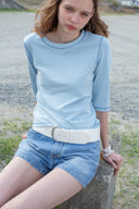 STITCH POINT DENIM SHORTS IN BLUE image 10