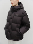 SLEEVE DETATCHABLE HOODED DOWN JACKET IN BLACK