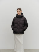 SLEEVE DETATCHABLE HOODED DOWN JACKET IN BLACK