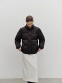 SLEEVE DETATCHABLE HOODED DOWN JACKET IN BLACK