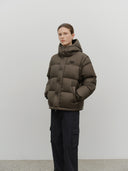 SLEEVE DETATCHABLE HOODED DOWN JACKET IN BROWN