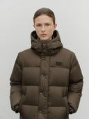 SLEEVE DETATCHABLE HOODED DOWN JACKET IN BROWN