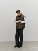 SLEEVE DETATCHABLE HOODED DOWN JACKET IN BROWN